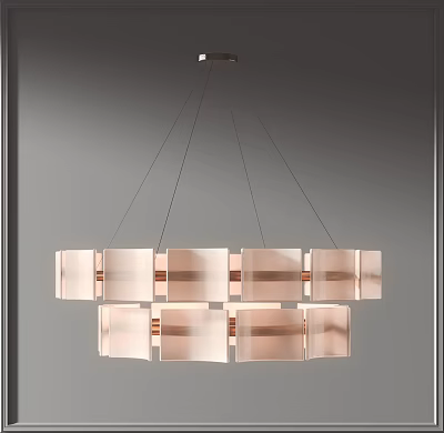 Elegant Modern Copper Frame Chandelier With Multiple Square Transparent Glass Shades 3d model