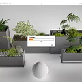Gray Rectangular Planters With Various Green Plants BAND Label And White Sphere Decorative Scene