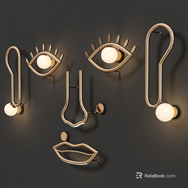 Modern Artistic Wall Lamps with Abstract Facial Shape Design and Warm Glow 3d model 