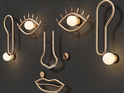 Modern Artistic Wall Lamps with Abstract Facial Shape Design and Warm Glow 3d model