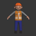 3D Construction Worker Character With Orange Hard Hat Reflective Vest And Blue Pants