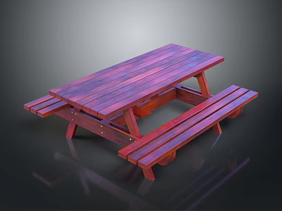 Durable Wooden Picnic Table With Attached Benches And Smooth Surface Design 3d model