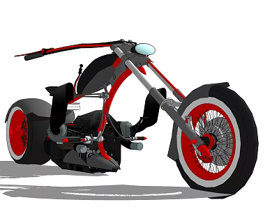 Custom Red And Black Motorcycle With Large Wheels And Unique Design 3d model