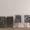 Chalkboard Menu Displays On Wooden Stands With Various Cafe Food And Drink Designs