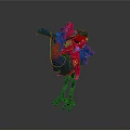 Decorative Character Riding Fantasy Colorful Feathered Creature With Blue Body Long Legs And Clawed Feet