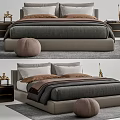 Modern Double Bed with Bedside Tables Table Lamps Cozy Bedding and Decorative Pouf 3d model