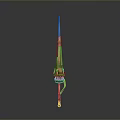 Ancient Decorative Long Handled Weapon With Red And Metallic Pointed Tip Design