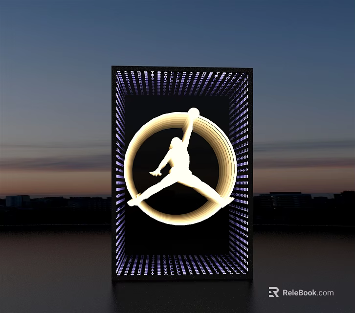 Modern Commercial Equipment With Illuminated Leaping Figure Circular Ring And Grid Frame Design 3d model 