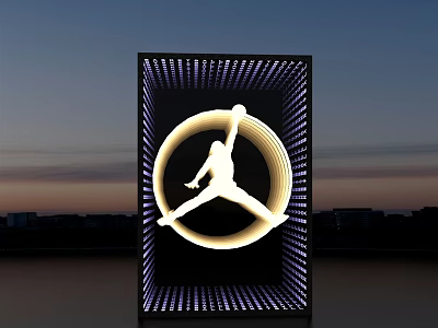 Modern Commercial Equipment With Illuminated Leaping Figure Circular Ring And Grid Frame Design 3d model