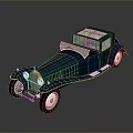 Vintage Dark Blue Convertible Classic Car With White Soft Top And Wooden Window Frames