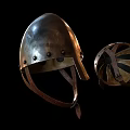 Ancient Metal Helmet With Leather Straps And Interior Structure Design 3d model