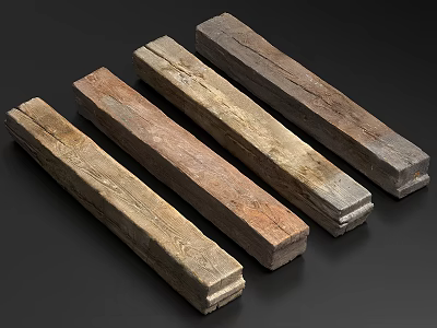 Five Natural Stone Wood Elongated Pieces With Various Colors And Textures On Dark Background 3d model