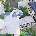 Modern Entrance Gate Design With Black Fence Green Plants And Courtyard Water Feature