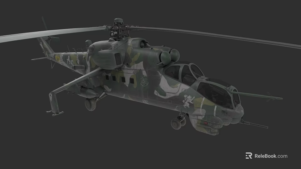 Camouflage Military Helicopter With Rotors And Weapon Systems Design 3d model 