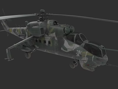Camouflage Military Helicopter With Rotors And Weapon Systems Design 3d model