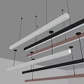 Modern Linear Pendant Lights in White Black and Pink Hanging from Ceiling