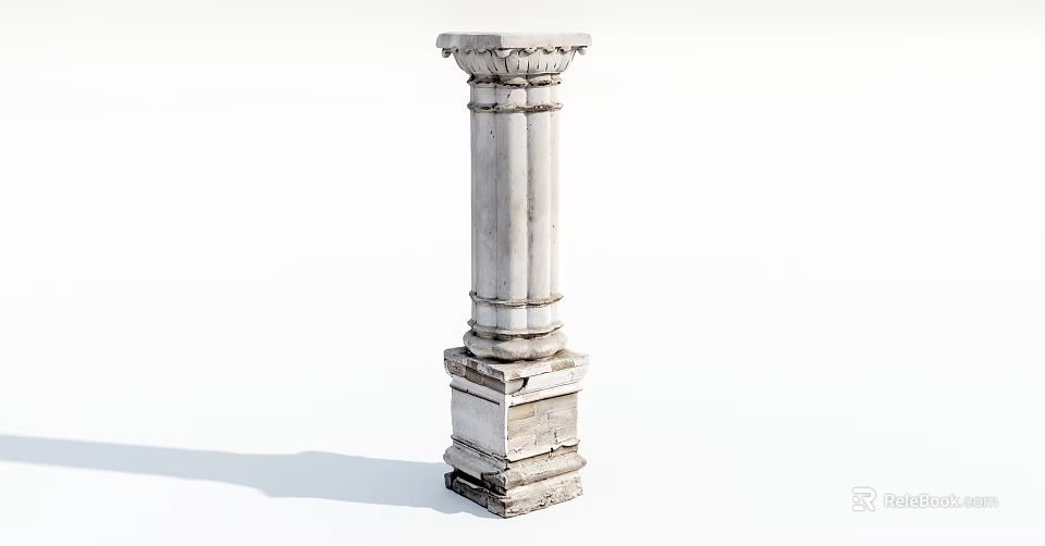 Classical White Stone Column With Ornate Design And Pedestal Base 3d model 