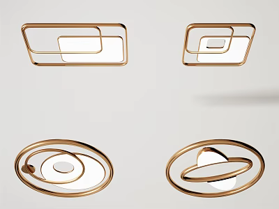 Modern Gold Geometric Ceiling Lights With Square And Round Shapes Design 3d model