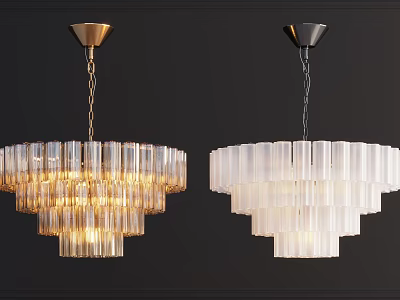 Modern Multi Layered Glass Cylindrical Chandeliers With Gold And Black Finish 3d model