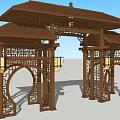 Traditional Chinese Archway With Wooden Structure Intricate Carvings And Decorative Lanterns