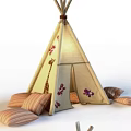 Cozy Teepee Style Kids Tent with Butterfly Giraffe Patterns and Striped Cushions
