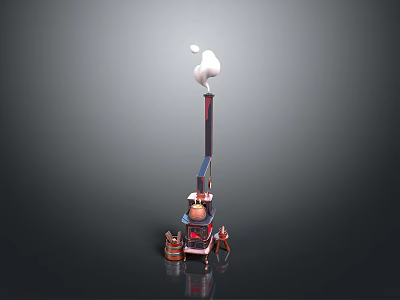 Tall Industrial Tower With White Smoke Rising And Machinery Elements At Base 3d model