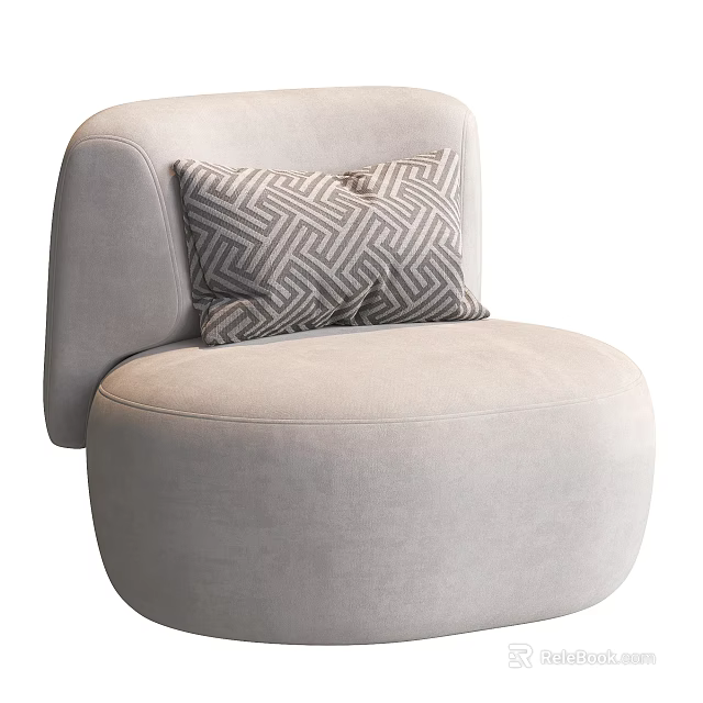 Modern Light Gray Single Sofa With Geometric Pattern Pillow Round Shape Comfortable Seating Design 3d model 