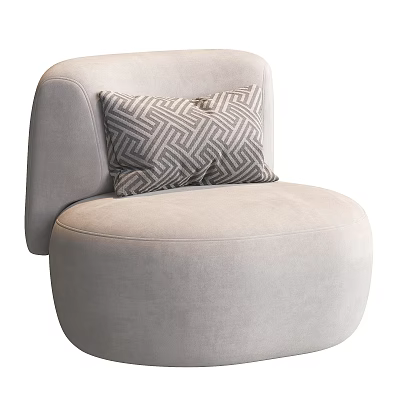 Modern Light Gray Single Sofa With Geometric Pattern Pillow Round Shape Comfortable Seating Design 3d model