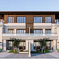 Modern Townhouse Exterior Design With Brown White Facade Large Windows And Balcony