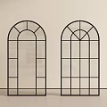 Two Black Frame Arched Windows In Light Colored Wall And Floor Interior Design