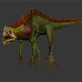 Fierce Dinosaur Like Creature With Green Body Red Spiked Back Open Mouth And Sharp Claws