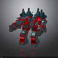 Red Gray Armored Mech Robot Featuring Weapon Systems Sci Fi Design