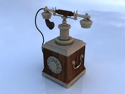 Vintage Classic Rotary Dial Telephone With Wooden Base And Retro Design 3d model