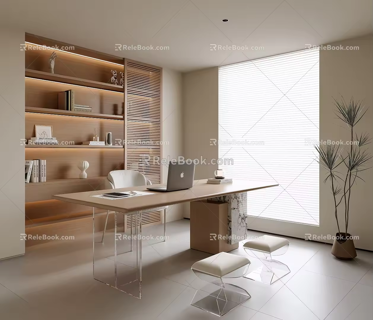 Modern Cream Style Study 3d model