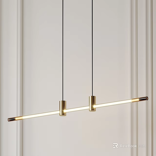 Modern Linear Pendant Light With Two Brass Cylinders And LED Illumination 3d model 