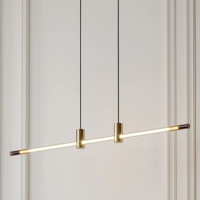 Modern Linear Pendant Light With Two Brass Cylinders And LED Illumination 3d model