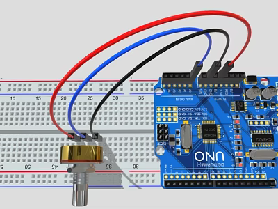 Industrial Electronic Equipment With Breadboard Circuit Board Connected Colored Wires And Potentiometer 3d model