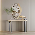 Modern Console Table With Marble Top Decorative Mirror Green Plant And Table Lamp 3d model