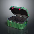 Green Storage Box With Open Lid Red Straps Black Interior And Blue Label 3d model