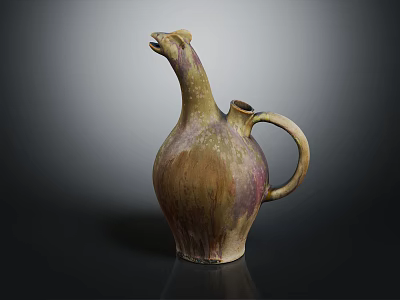Furniture Decorative Ceramic Bird Head Shaped Pitcher In Brownish Yellow And Purple Hues 3d model