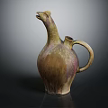 Furniture Decorative Ceramic Bird Head Shaped Pitcher In Brownish Yellow And Purple Hues