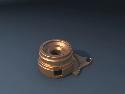 Copper Colored Metal Hardware Tool Component with Circular Flange and Mounting Bracket Design 3d model