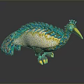 Flying Animal Bird Sculpture With Green Feathers Yellow Beak And Ornate Colorful Design