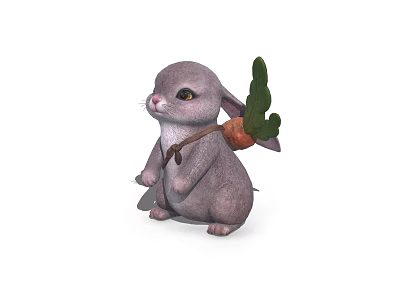 Cute Cartoon Rabbit Carrying Carrot With Green Leaves On Back 3d model