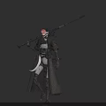 Game Movie Character Wearing Red Headband Bandages Carrying Rifle And Marked Clothing
