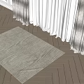 Neutral Beige Textured Square Rug on Wooden Floor with White Sheer Curtains and Dark Hem