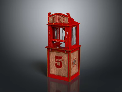 TINKER'S Red Vintage Display Cabinet With Number 5 And Wooden Frame Design 3d model