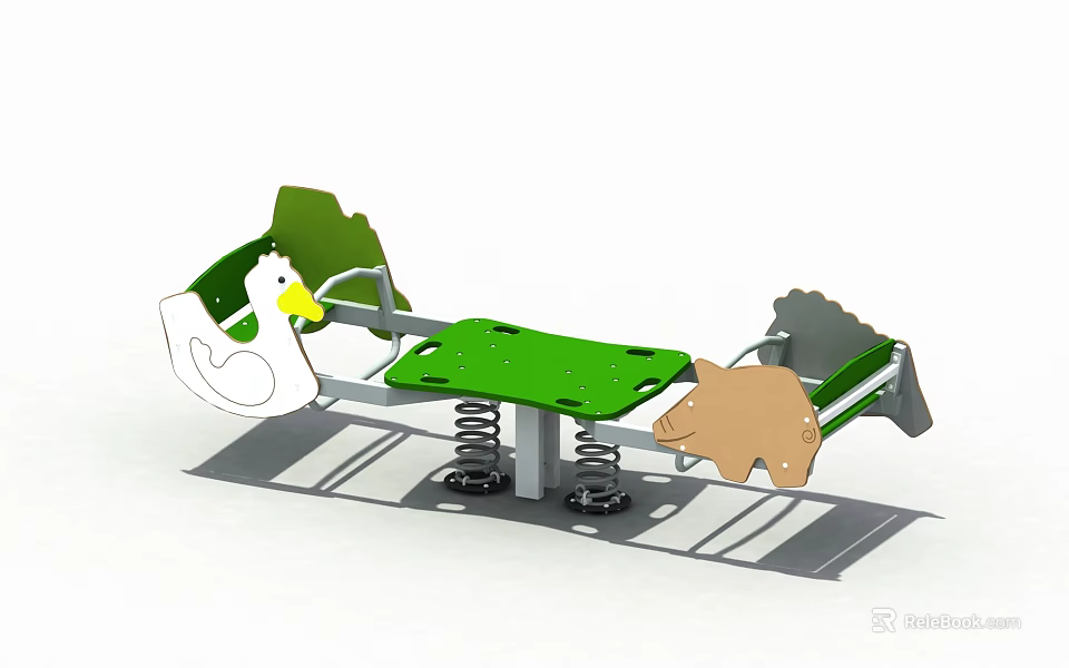 Outdoor Kids Playground Spring Seesaw With Green Surface And Animal Shapes 3d model 
