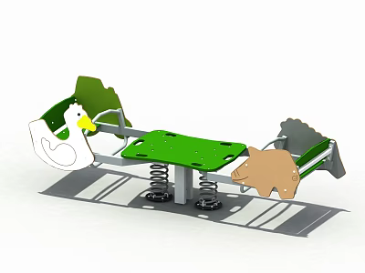 Outdoor Kids Playground Spring Seesaw With Green Surface And Animal Shapes 3d model