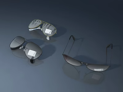 Three Pairs Of Stylish Sunglasses With Black Silver Frames And Tags 3d model